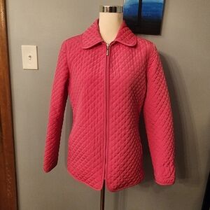White Stag Quilted Jacket Women Size M 8/10 Pink Zipper Floral Linening Pockets
